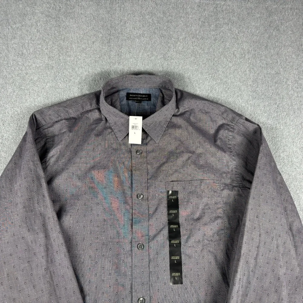 Banana Republic Standard Fit Men's L Gray Geometric Stretch Soft Wash Shirt